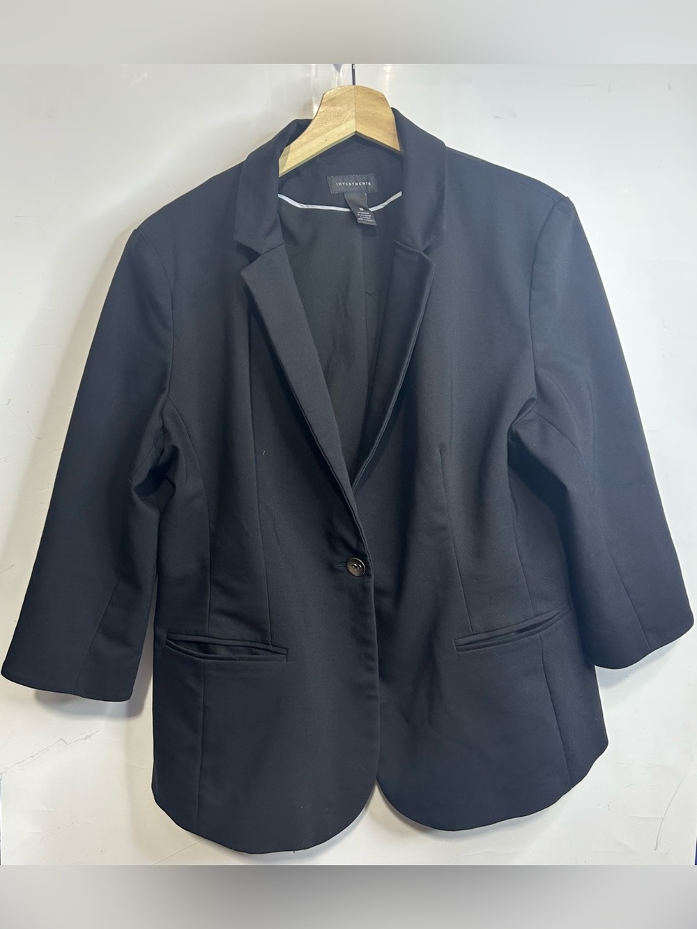 Investments Black Single Button Front Blazer Jacket Size 16